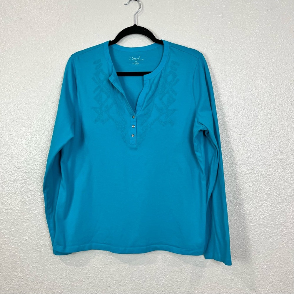 5 for $30 Kim Rogers T-Shirt Women's‎ XL V-Neck Long Sleeve Blue Shirt Blouse